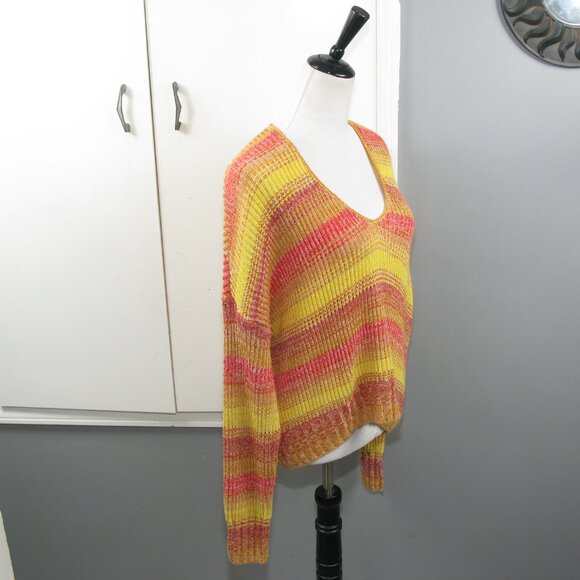 Express Warm Pastel Stripe Boxy V-Neck Sweater Size Medium - Picture 5 of 6